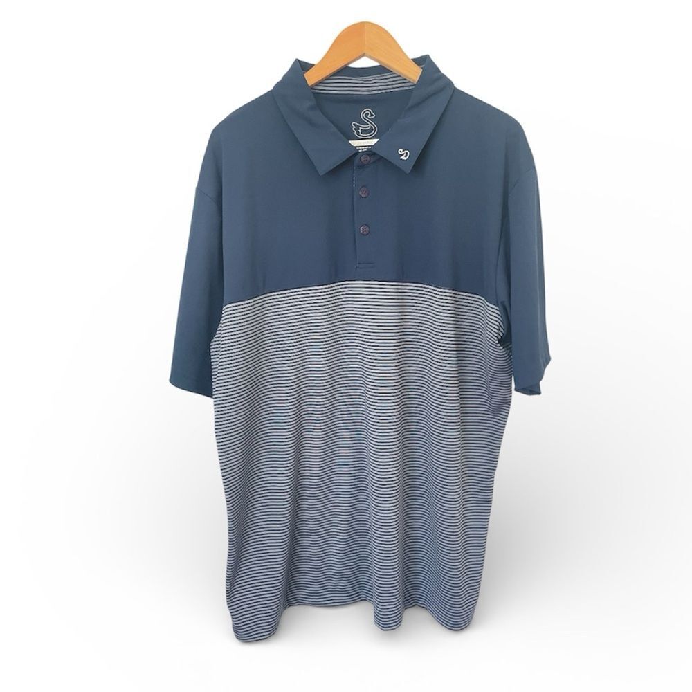 Swannies Golf Polo Shirt Mens Navy Blue Striped Short Sleeve Size 2XL